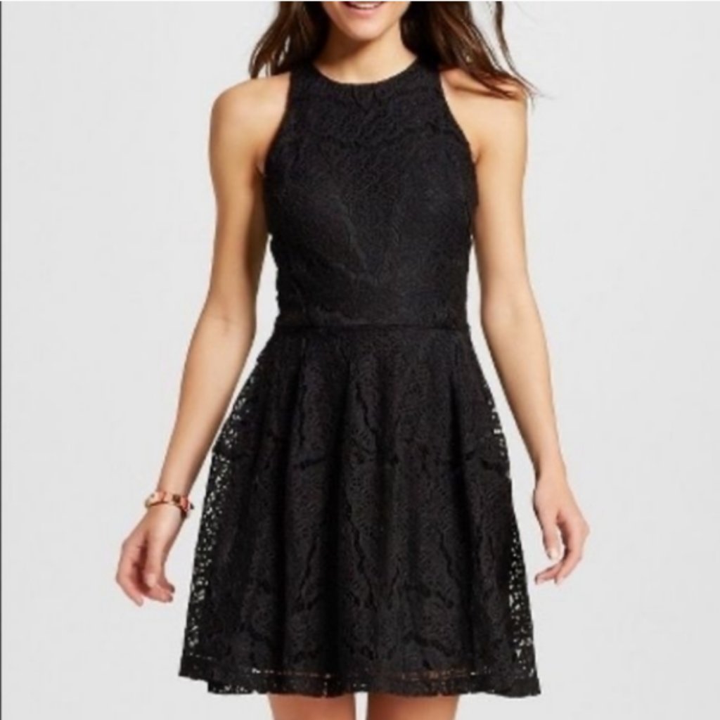 Mossimo Black Skater Dress With Lace Overlay Sz Xs